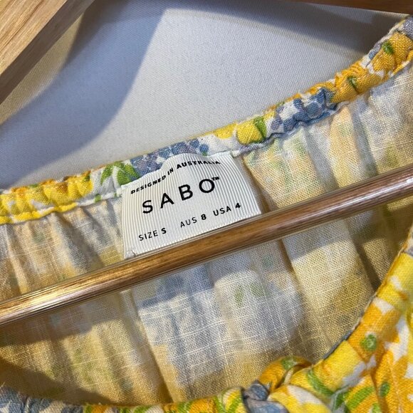 Sabo Skirt Leta Floral Linen Peasant Blouse Top S Boho Summer Cottagecore - Picture 4 of 6